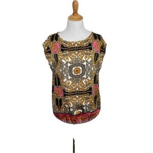 Laundry by Shelli Segal Gold Elaborate Design Blouse Top. Size 4.